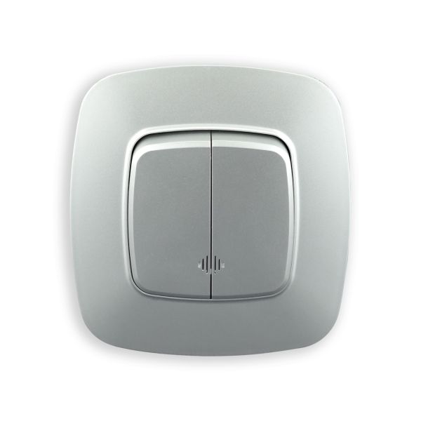 Вимикач 2-клавішний з підсвіткою срібло ELA