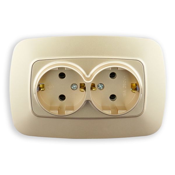 Розетка Horoz подвійна з заземленням золото ELA