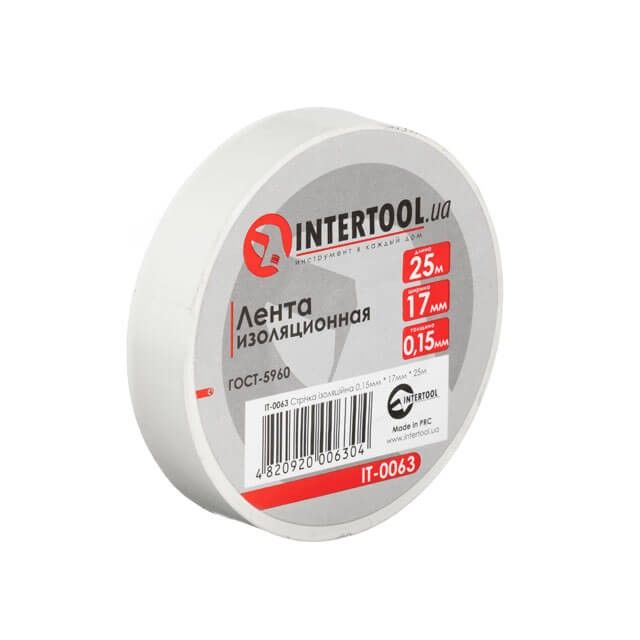 Стрічка ізоляційна 0.15мм*17мм*25м біла INTERTOOL IT-0063