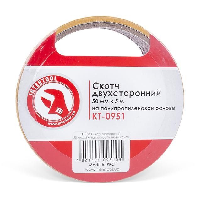 Скотч двосторонній 50 мм * 5 м на поліпропіленовій основі INTERTOOL KT-0951