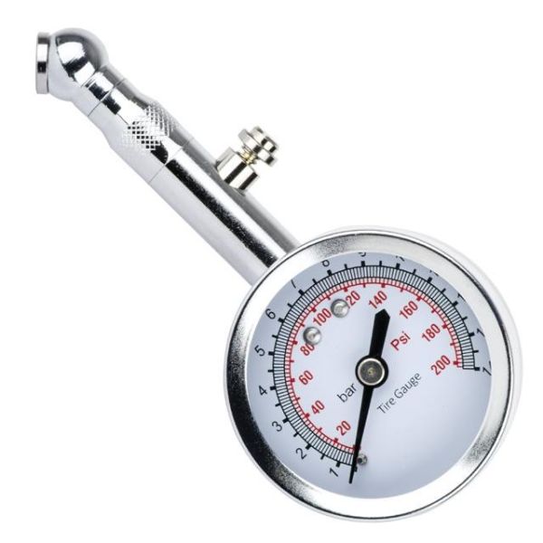 Вимірювач тиску в шинах стрілочний, металевий корпус, клапан скидання тиску AT-1004 Вимірювач тиску в шинах стрілочний, металевий корпус, клапан скидання тиску AT-1004