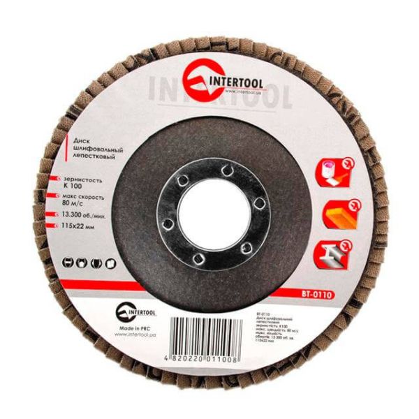 Диск шліфувальний пелюстковий 115 x 22мм зерно K100 INTERTOOL BT-0110