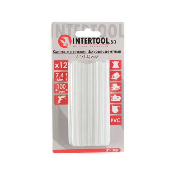 Комплект стрижнів клейових флуоресцентних 7,4 мм * 100 мм, 12 шт INTERTOOL RT-1039