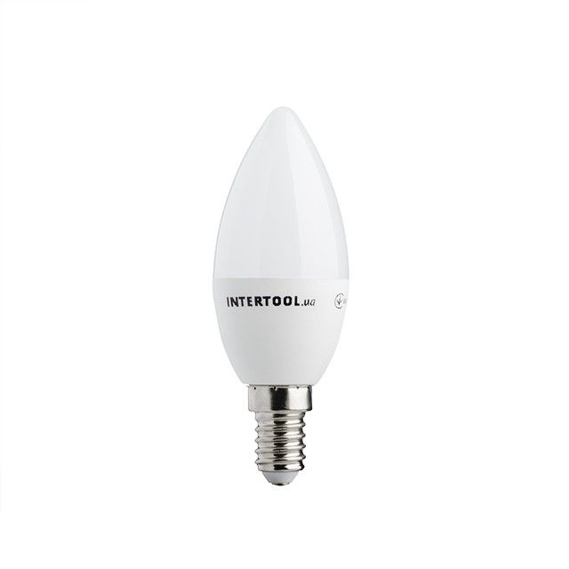 Лампа світлодіодна LED C37, E14, 5 Вт, 150-300 В, 4000 K, 30000 г, гарантія 3 роки INTERTOOL LL-0152