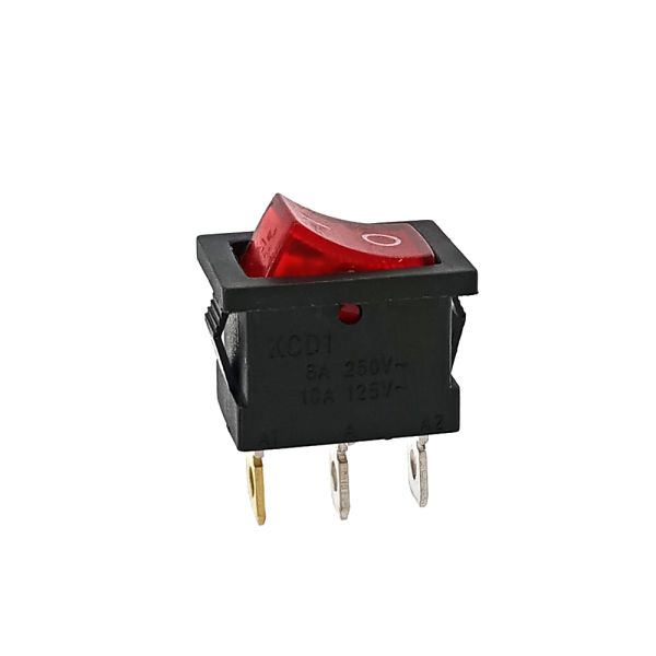 Кнопка АВаТар квадратна 3 контакти маленька червона з підсвічуванням 6А(при 220В)